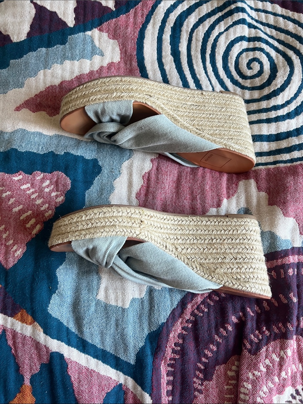 Dolce Vita Light Blue Denim Twisted Espadrille Wedge Slides - Picture 9 of 10